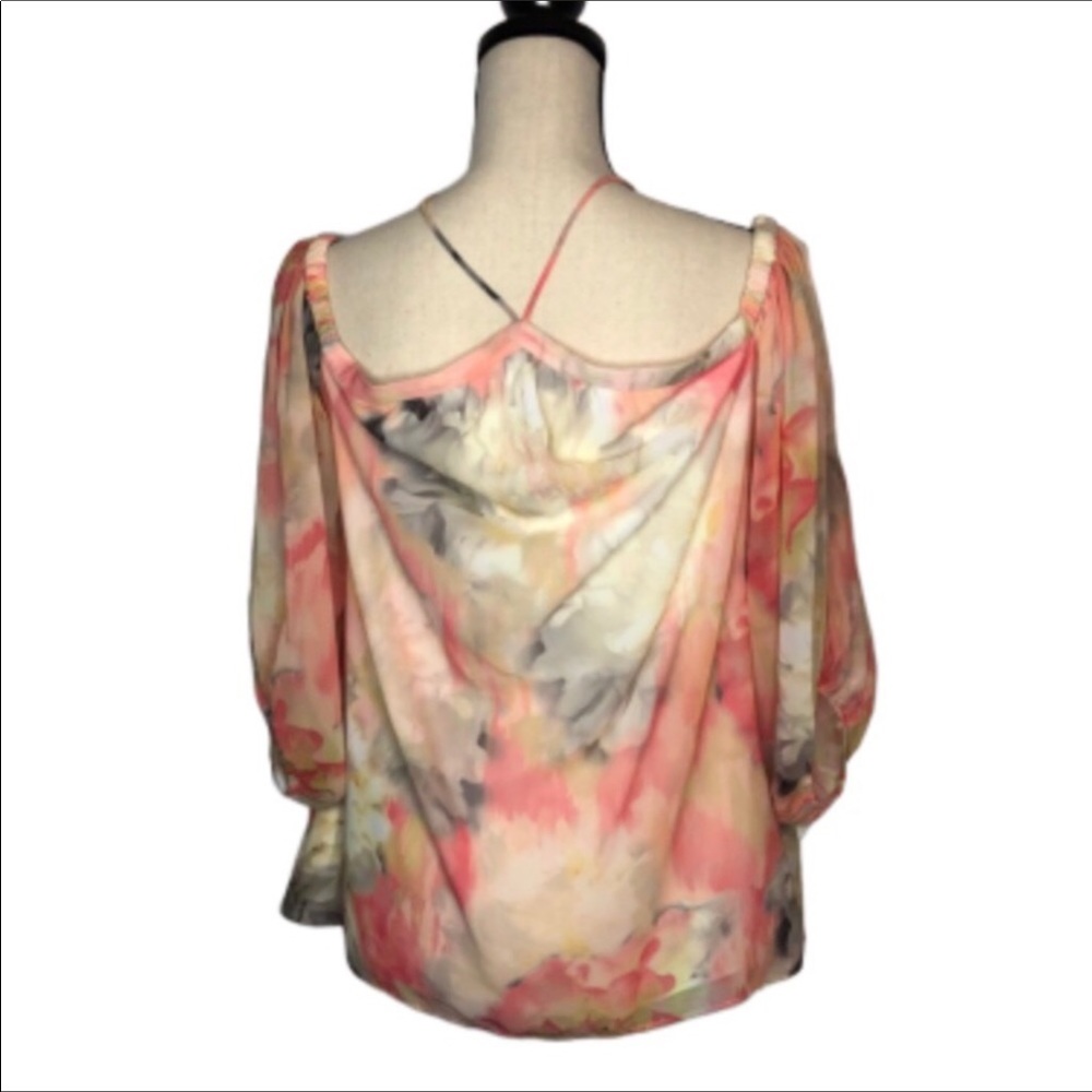 WHBM Peach Pink Abstract Watercolor Halter Style Off Shoulder Top Small